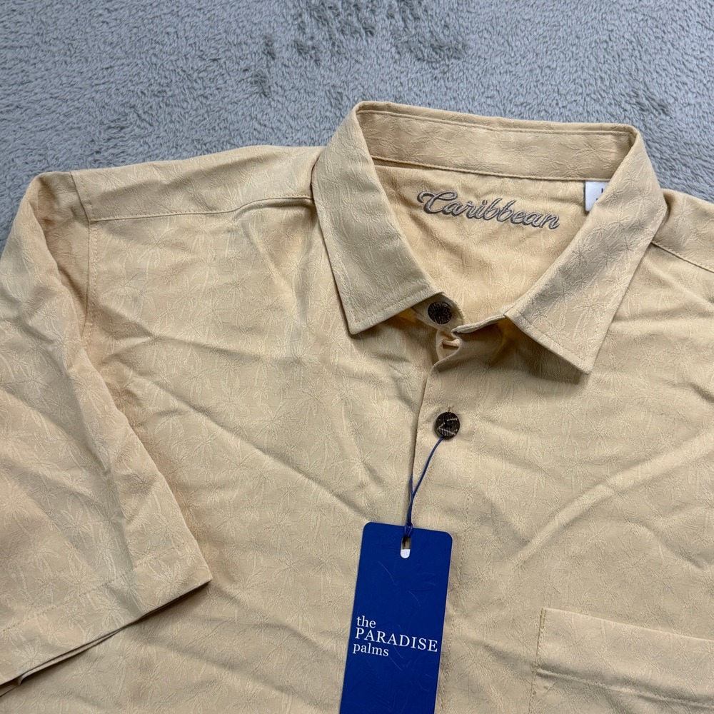 Caribbean Roundtree & Yorke Paradise Palms Tan Jacquard Shirt Large NEW
